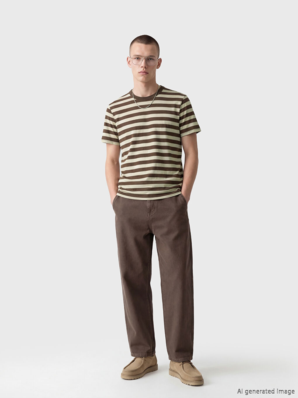 Kahverengi Bisiklet Yaka Çizgili Erkek Tişört		
-1