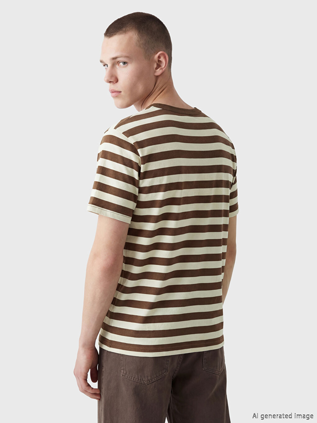 Kahverengi Bisiklet Yaka Çizgili Erkek Tişört		
-3