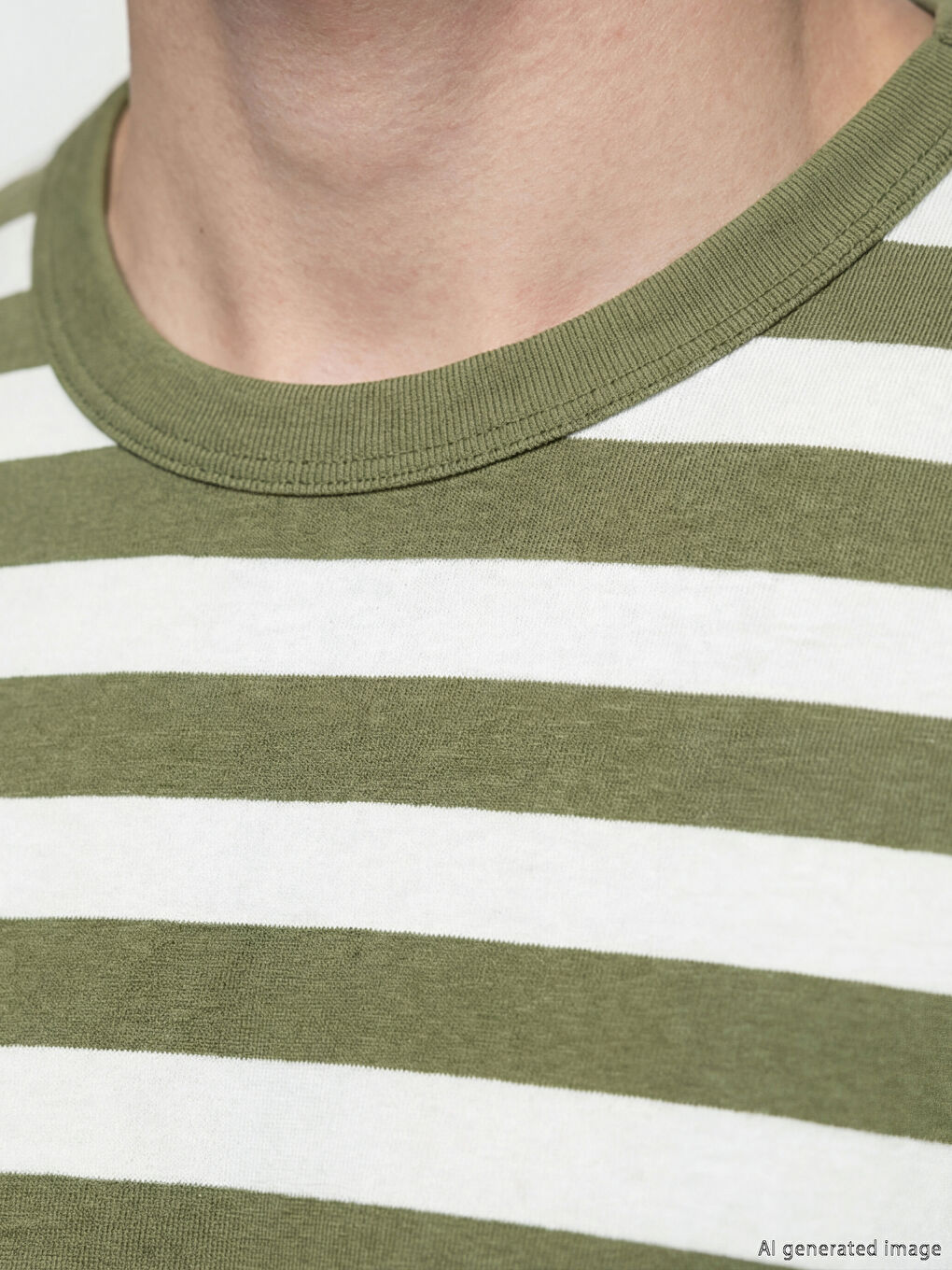Haki Bisiklet Yaka Çizgili Erkek Tişört		
-2