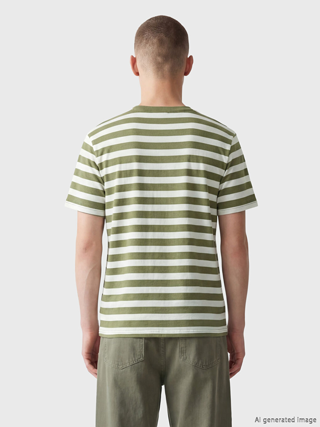 Haki Bisiklet Yaka Çizgili Erkek Tişört		
-3