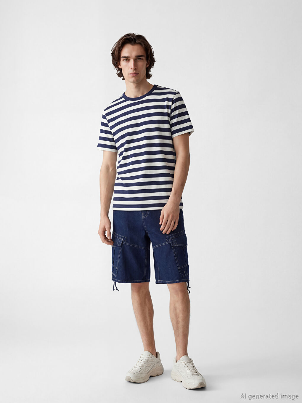 Lacivert Bisiklet Yaka Çizgili Erkek Tişört		
-1