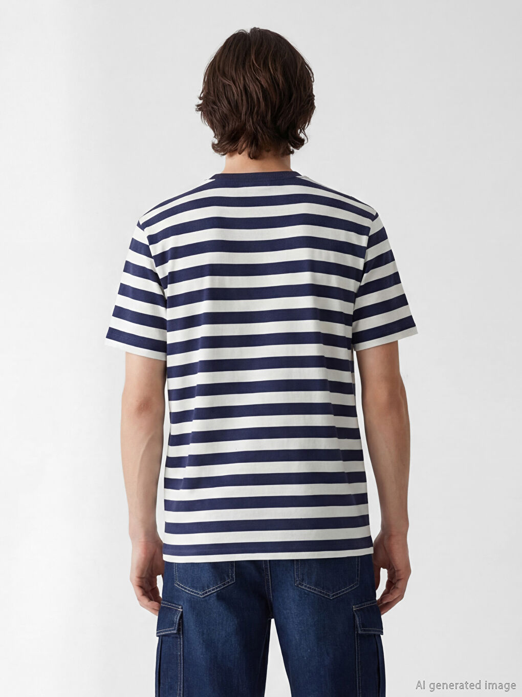 Lacivert Bisiklet Yaka Çizgili Erkek Tişört		
-2