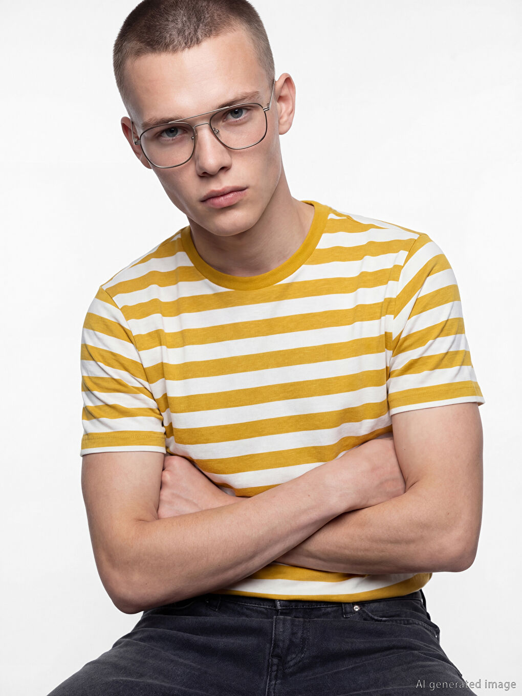 Sarı Bisiklet Yaka Çizgili Erkek Tişört		
