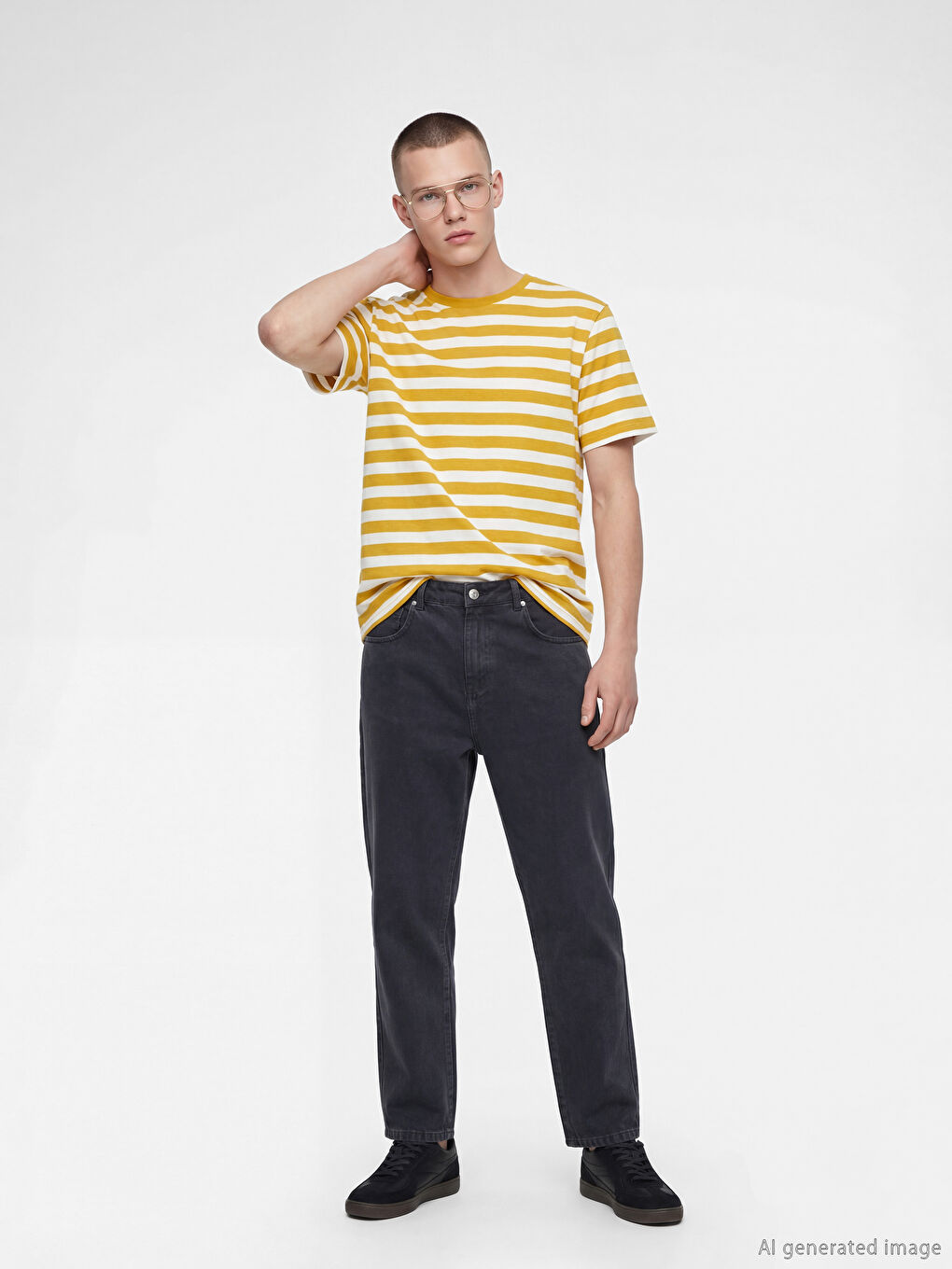 Sarı Bisiklet Yaka Çizgili Erkek Tişört		
-1