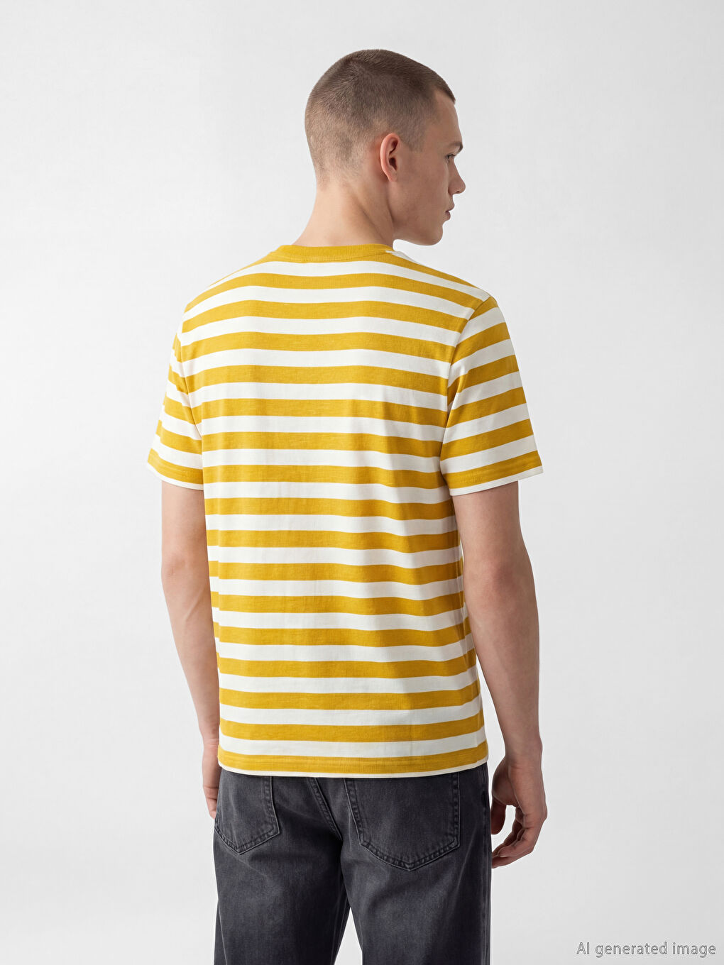 Sarı Bisiklet Yaka Çizgili Erkek Tişört		
-3