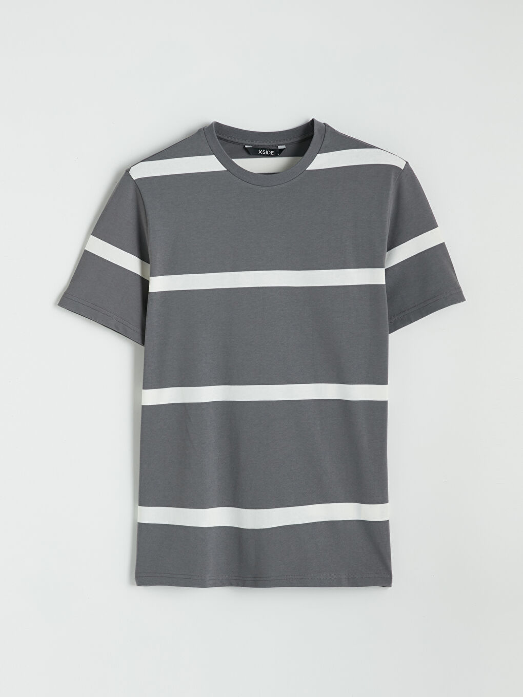 Antrasit Bisiklet Yaka Çizgili Erkek Tişört