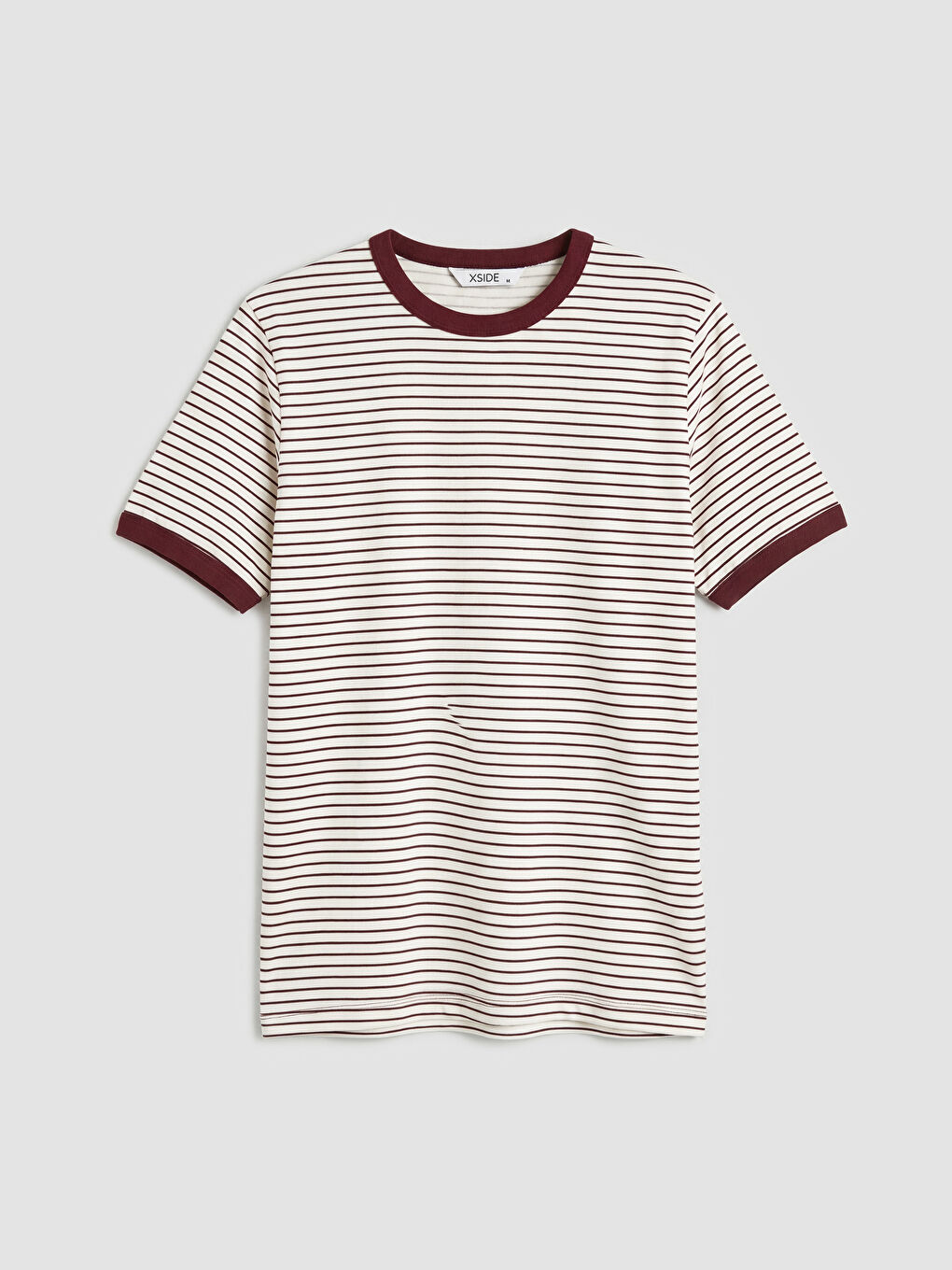 Bordo Bisiklet Yaka Çizgili Erkek Tişört	