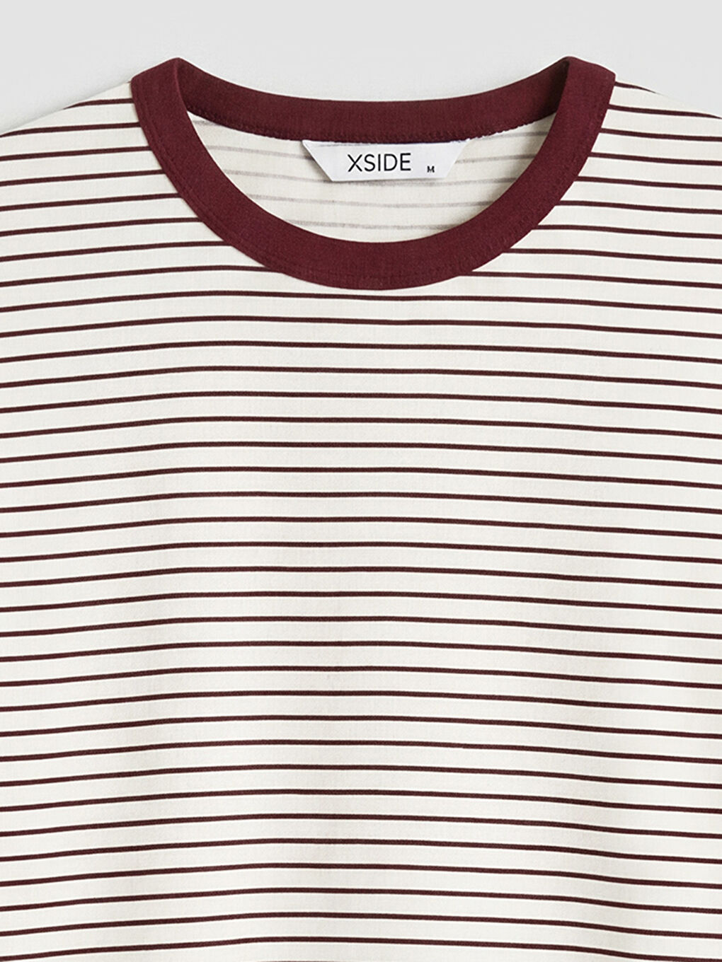 Bordo Bisiklet Yaka Çizgili Erkek Tişört	-2
