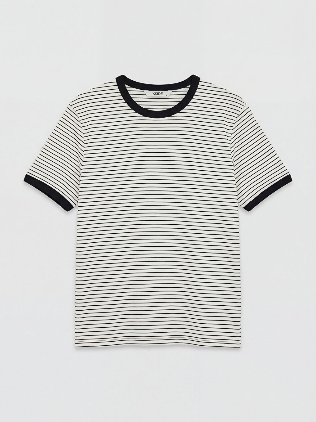 Lacivert Bisiklet Yaka Çizgili Erkek Tişört
