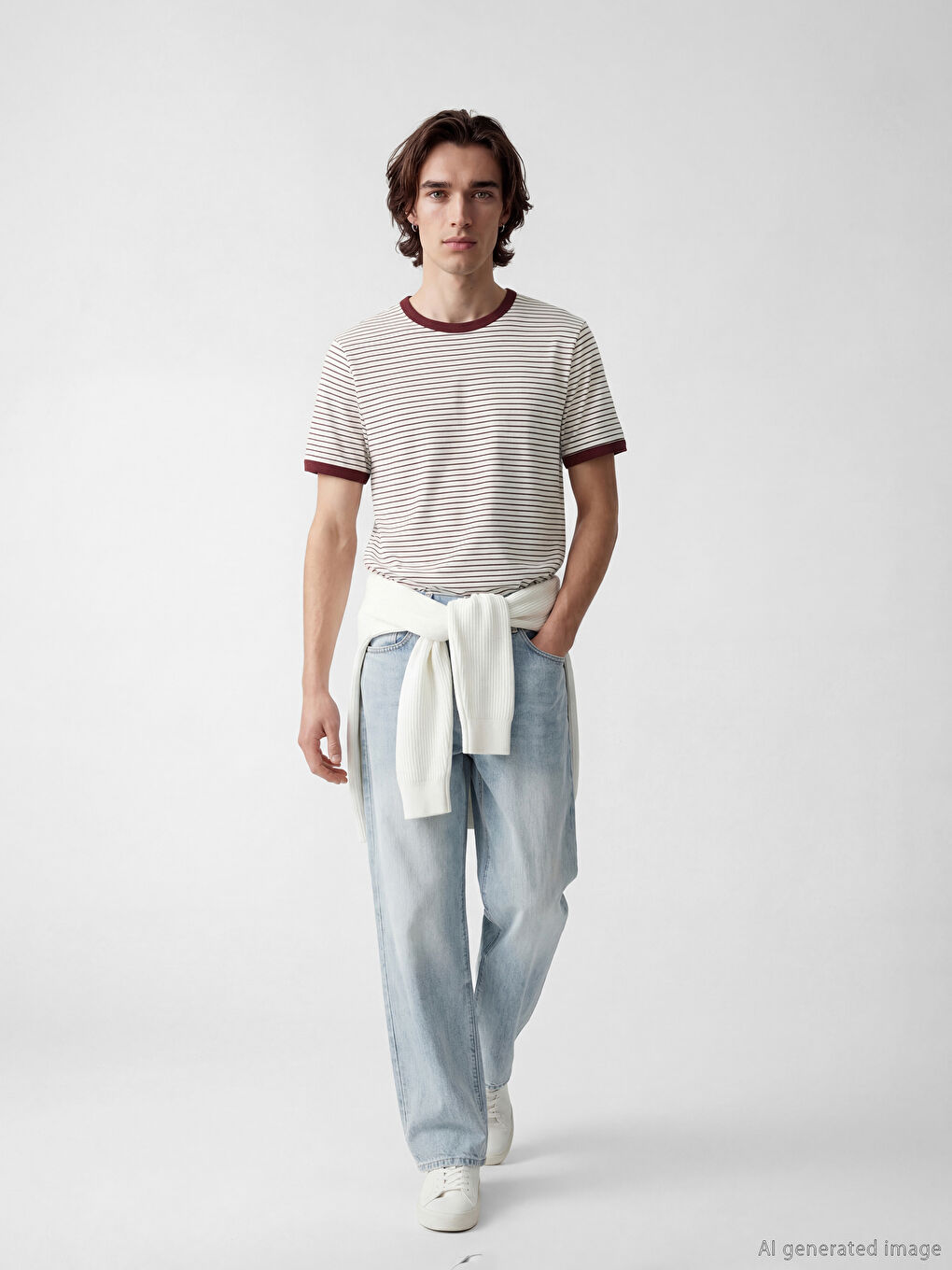 Bordo Bisiklet Yaka Çizgili Erkek Tişört-1