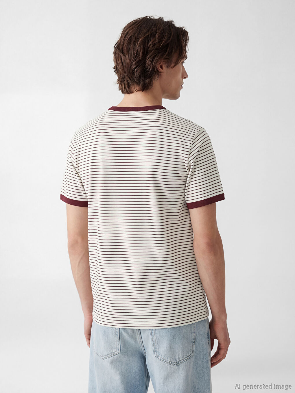 Bordo Bisiklet Yaka Çizgili Erkek Tişört-2