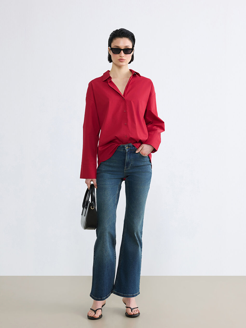 Kırmızı Poplin Kadın Gömlek-1