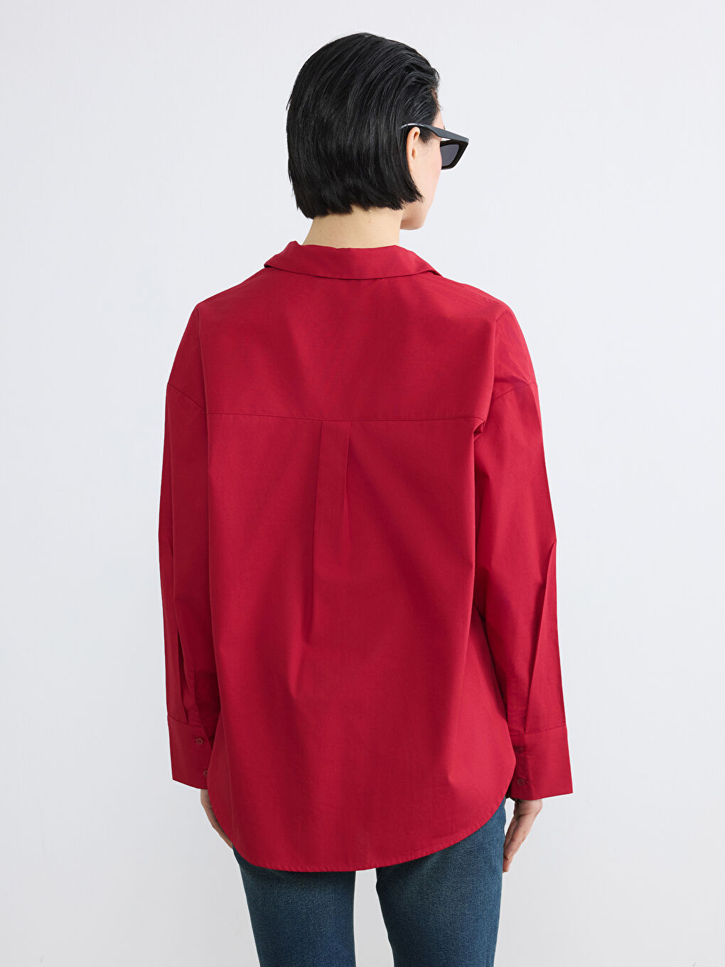 Kırmızı Poplin Kadın Gömlek-3