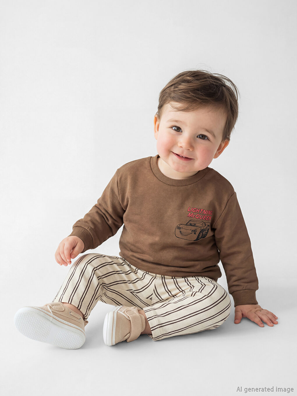 Kahverengi Cars Baskılı Erkek Bebek Sweatshirt ve Pantolon