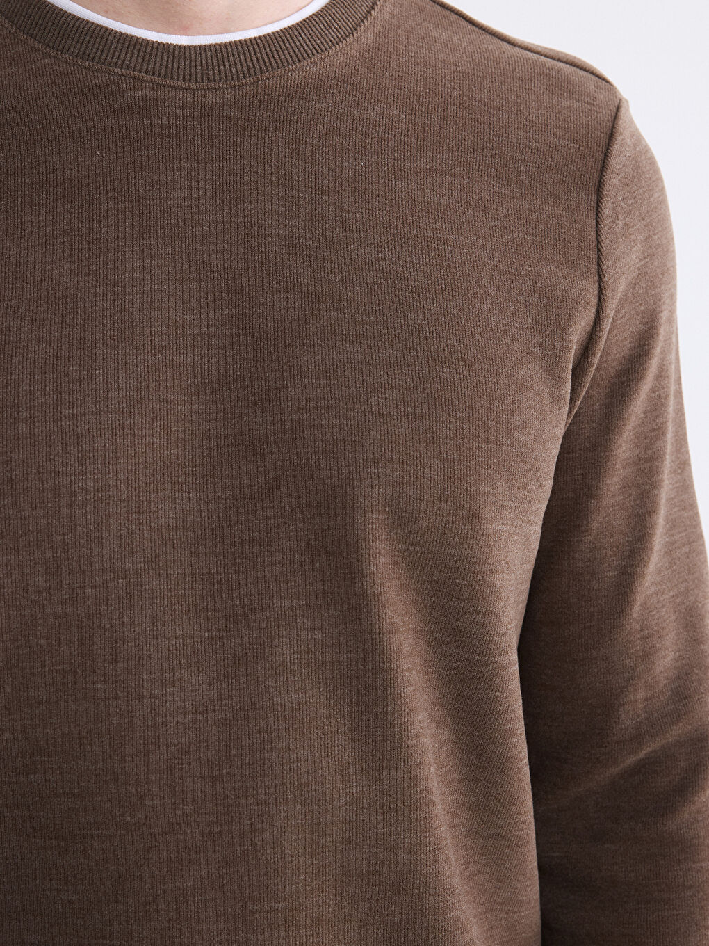 Bej Bisiklet Yaka Erkek Sweatshirt-2