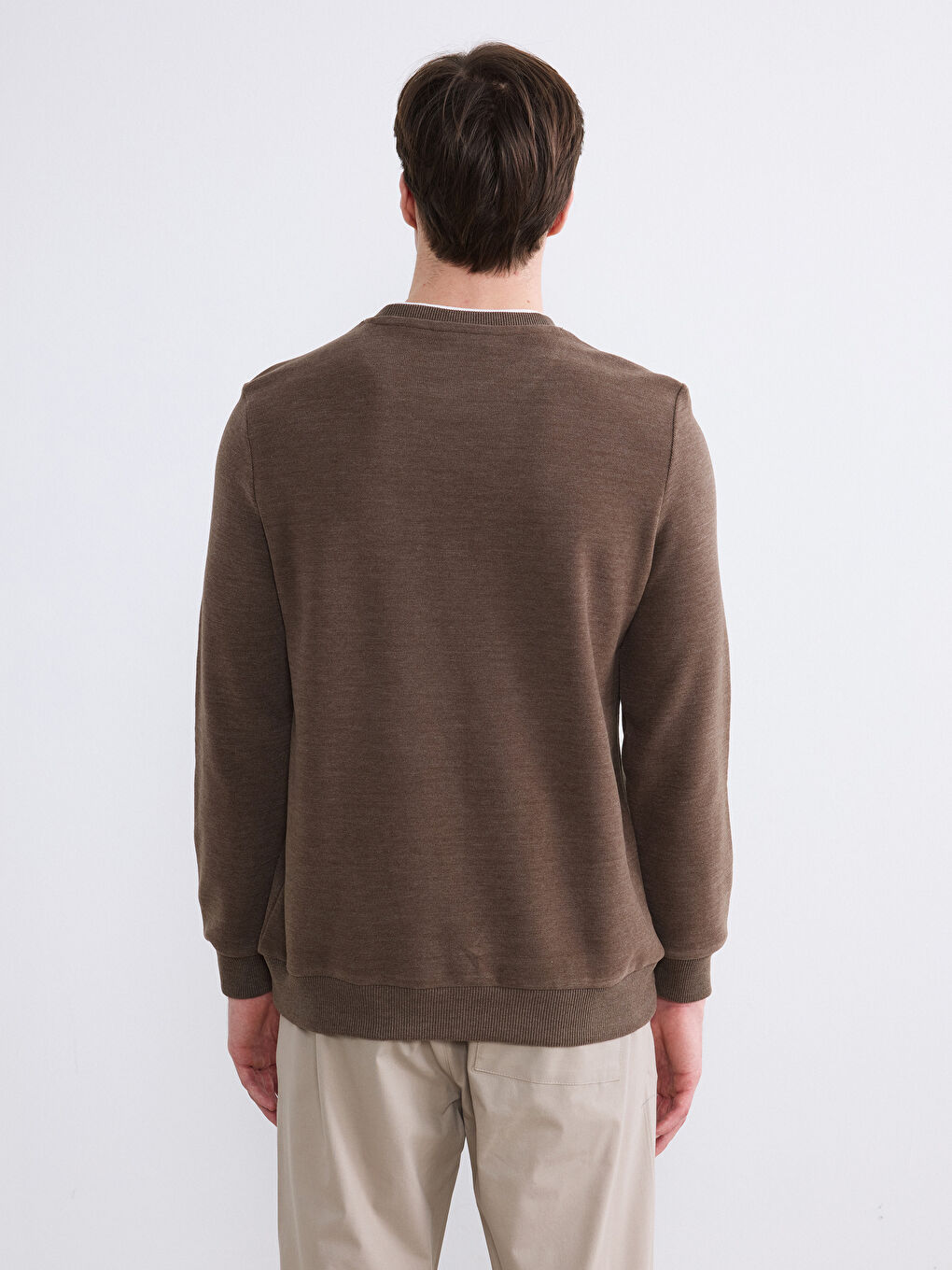 Bej Bisiklet Yaka Erkek Sweatshirt-3