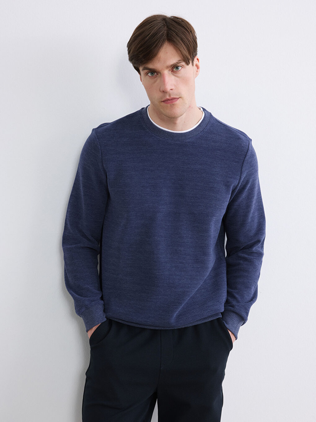 İndigo Bisiklet Yaka Erkek Sweatshirt