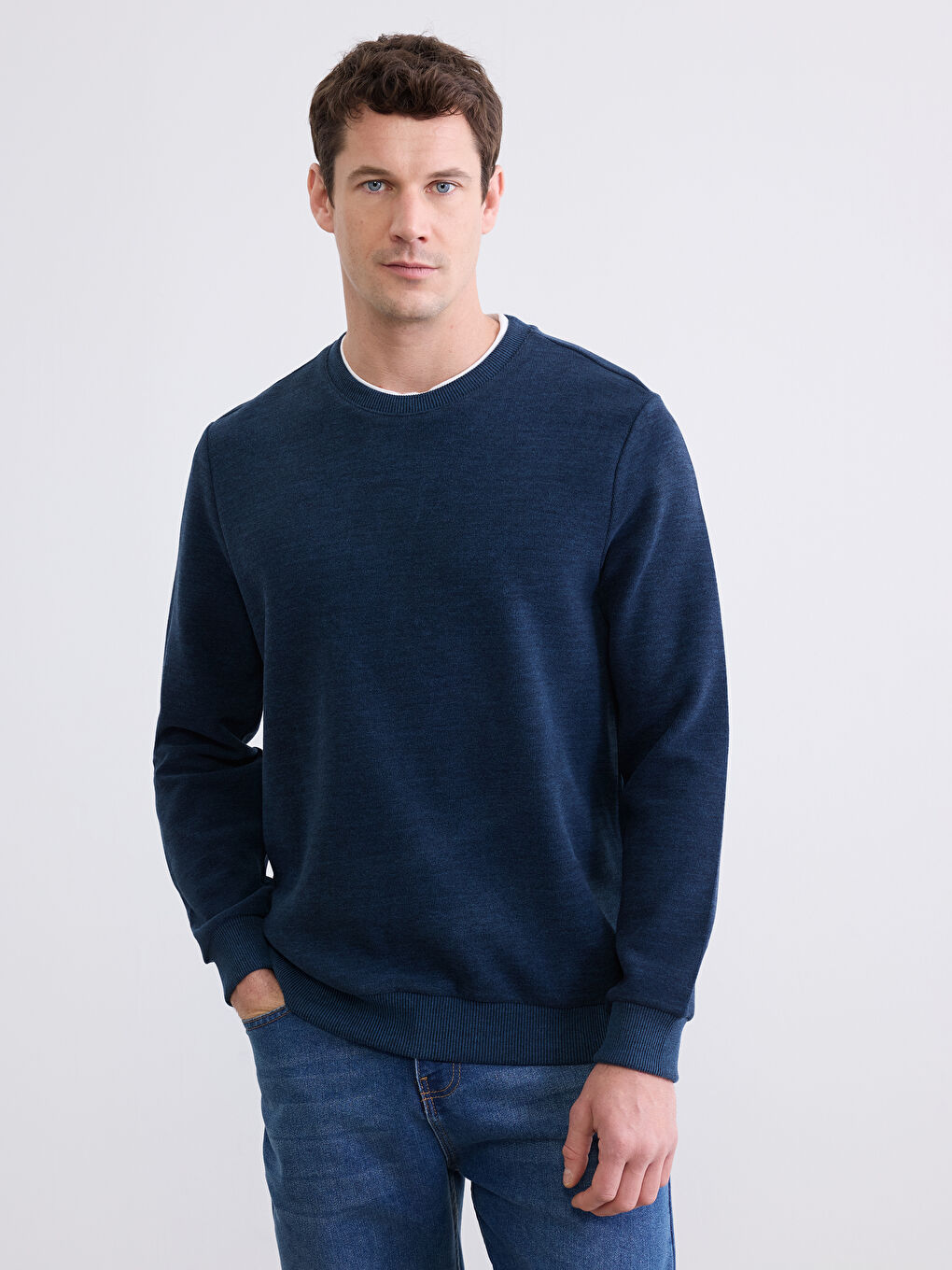 Lacivert Bisiklet Yaka Erkek Sweatshirt