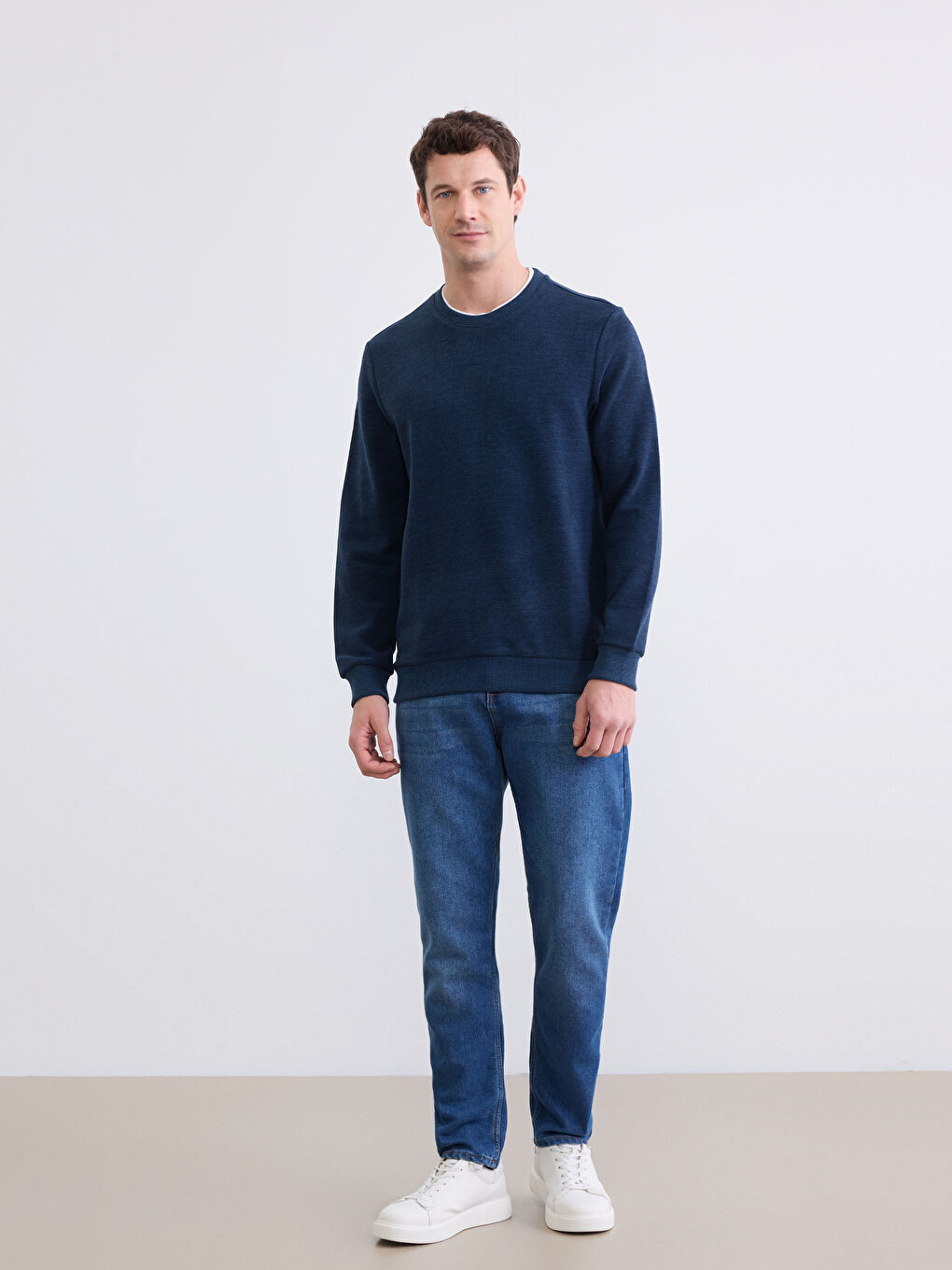 Lacivert Bisiklet Yaka Erkek Sweatshirt-1