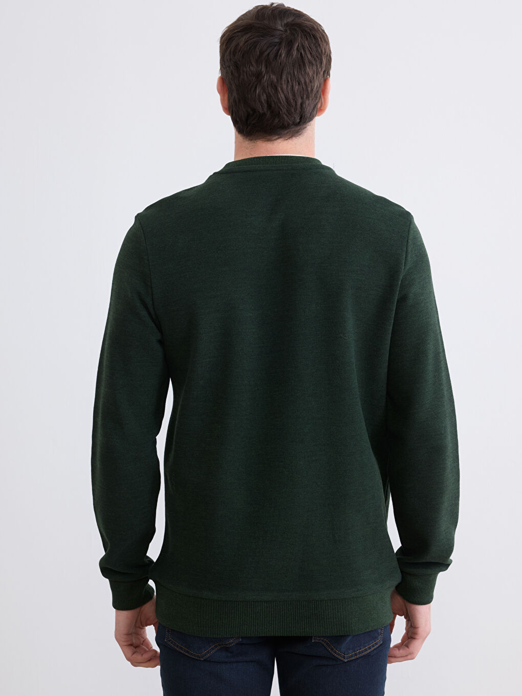 Yeşil Bisiklet Yaka Erkek Sweatshirt-3