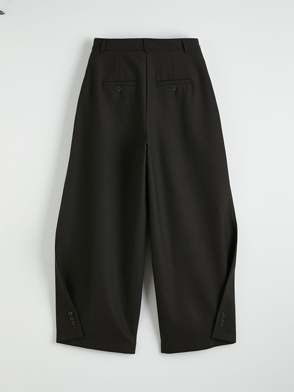 Kahverengi Balon Kesim Çizgili Geniş Paça Kadın Pantolon-1