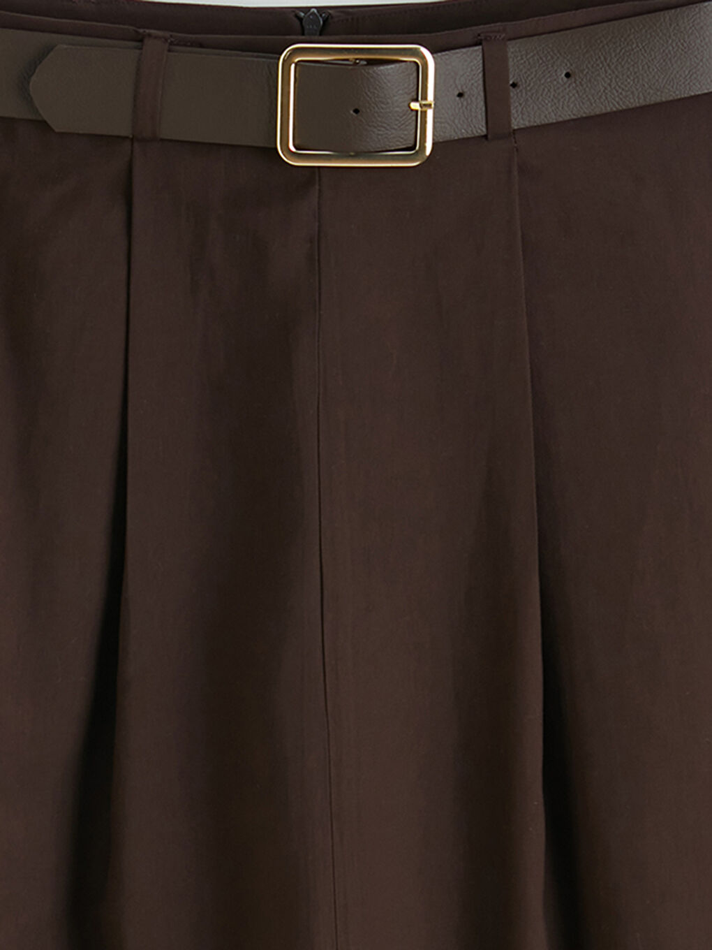 Kahverengi Beli Kemerli A Kesim Pileli Etek-2