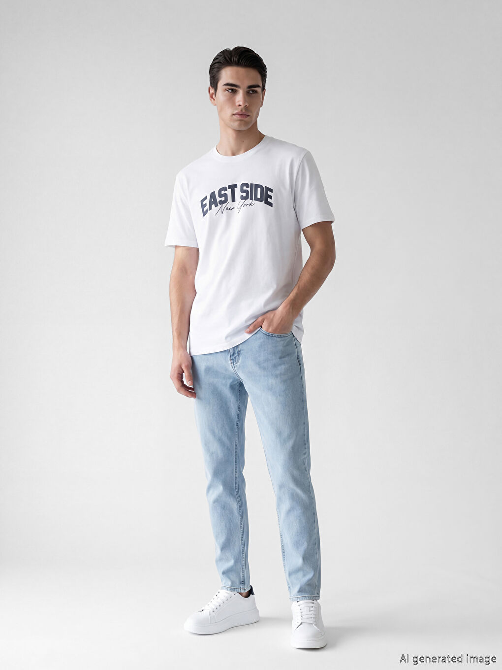 T-shirt en jersey à col rond New York imprimé pour homme-1