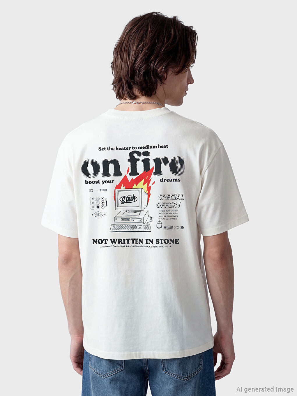 تي شيرت رجالي جيرسي مطبوع برقبة دائرية-2