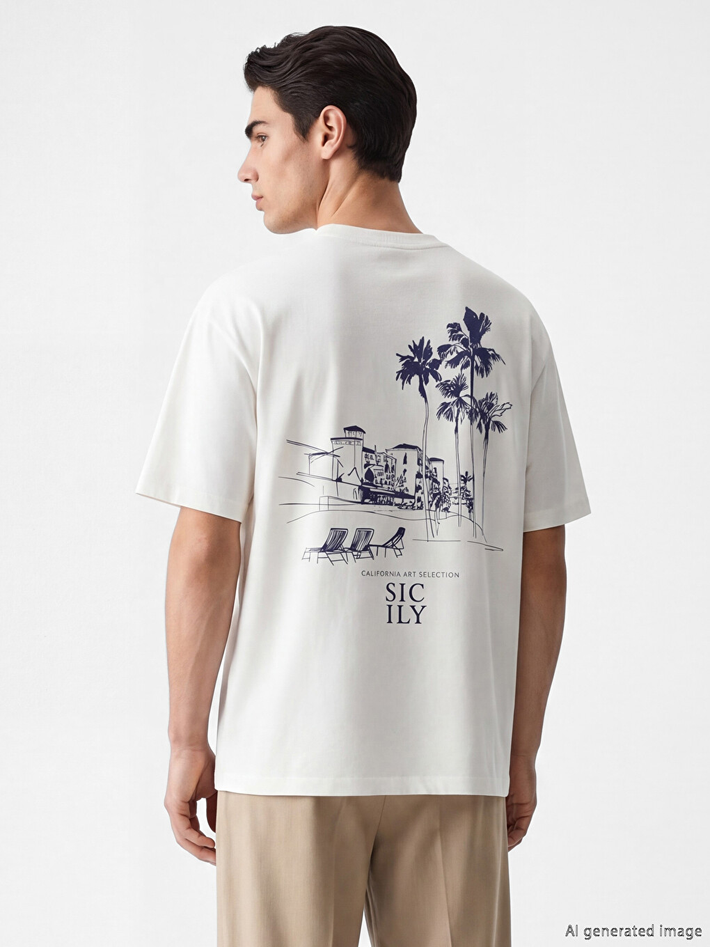 T-shirt à col rond imprimé Sicile pour homme