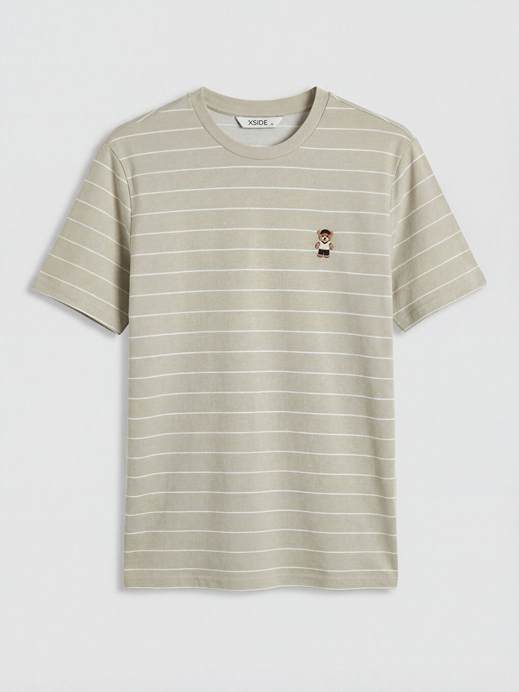 Gri Bisiklet Yaka Nakışlı Erkek Tişört