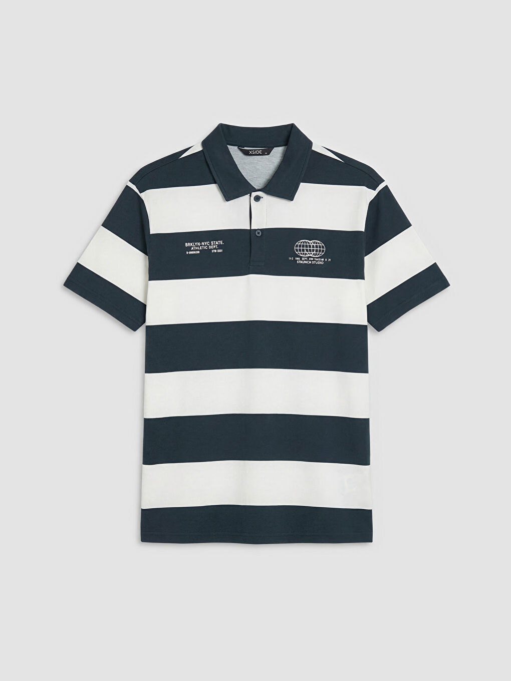 Lacivert Polo Yaka Çizgili Penye Erkek Tişört