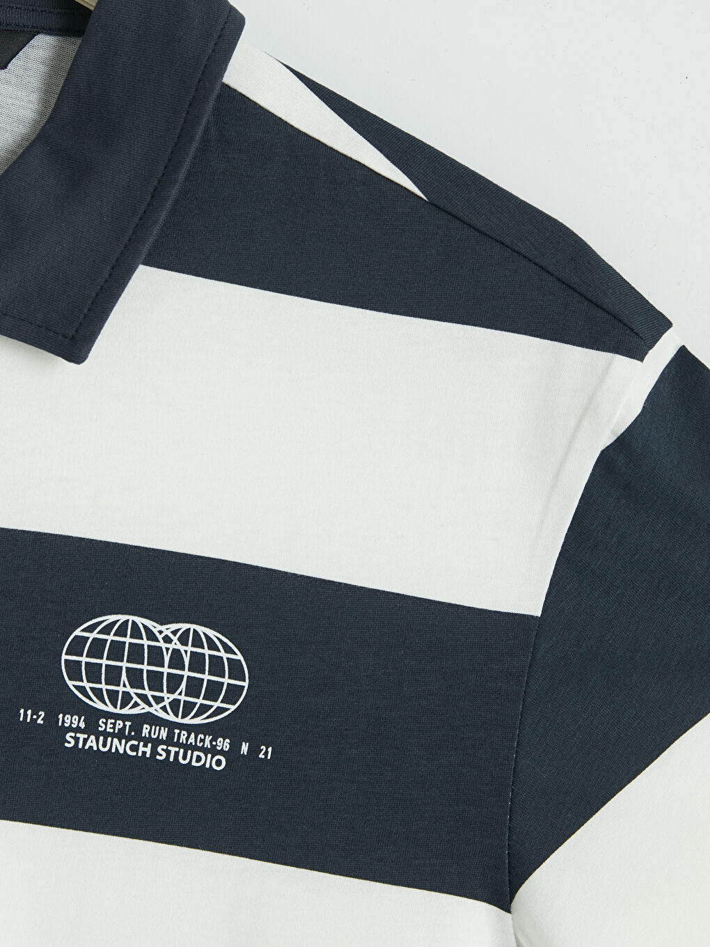 Lacivert Polo Yaka Çizgili Penye Erkek Tişört-2