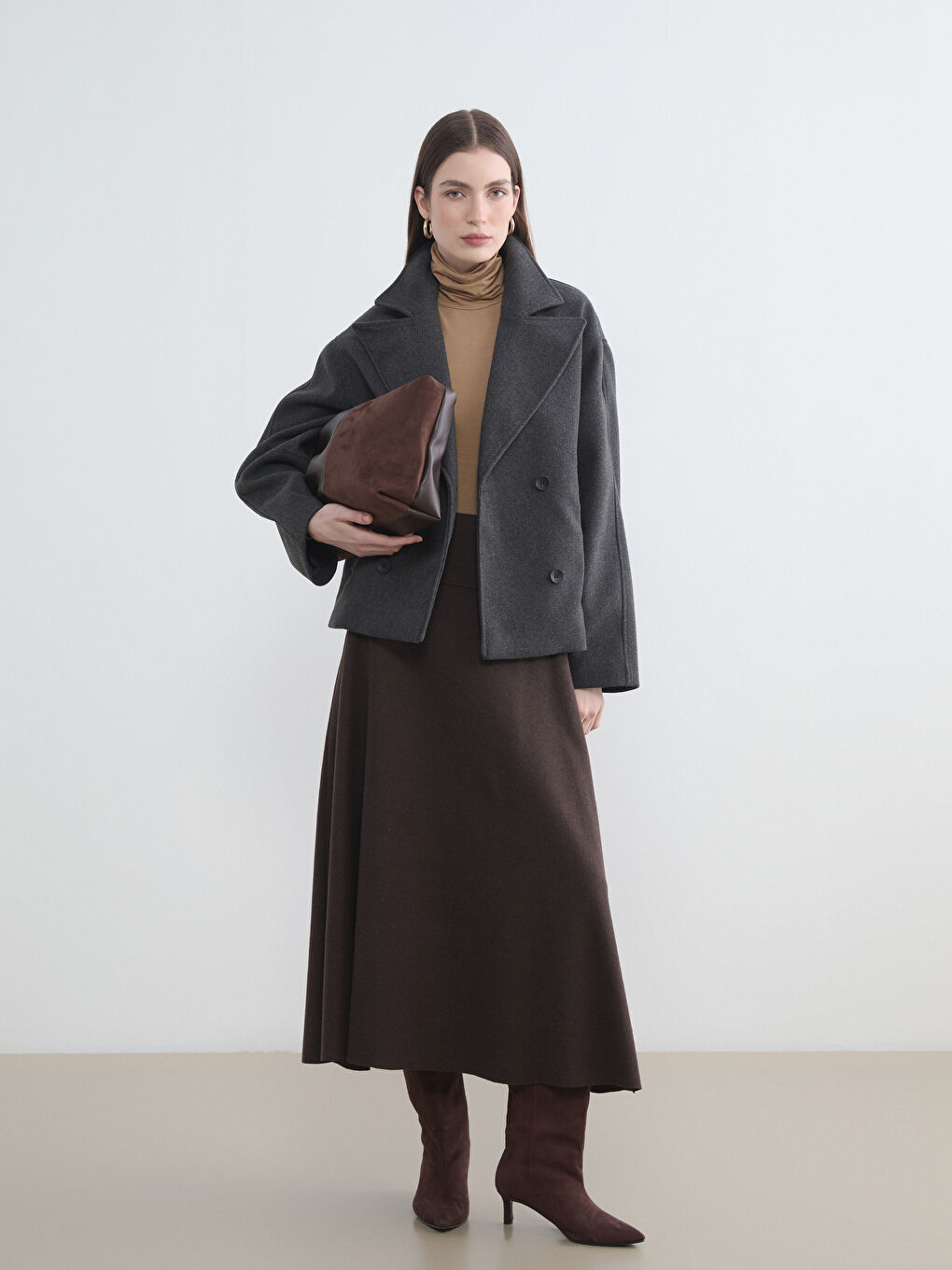 Kahverengi Beli Lastikli Kloş Etek