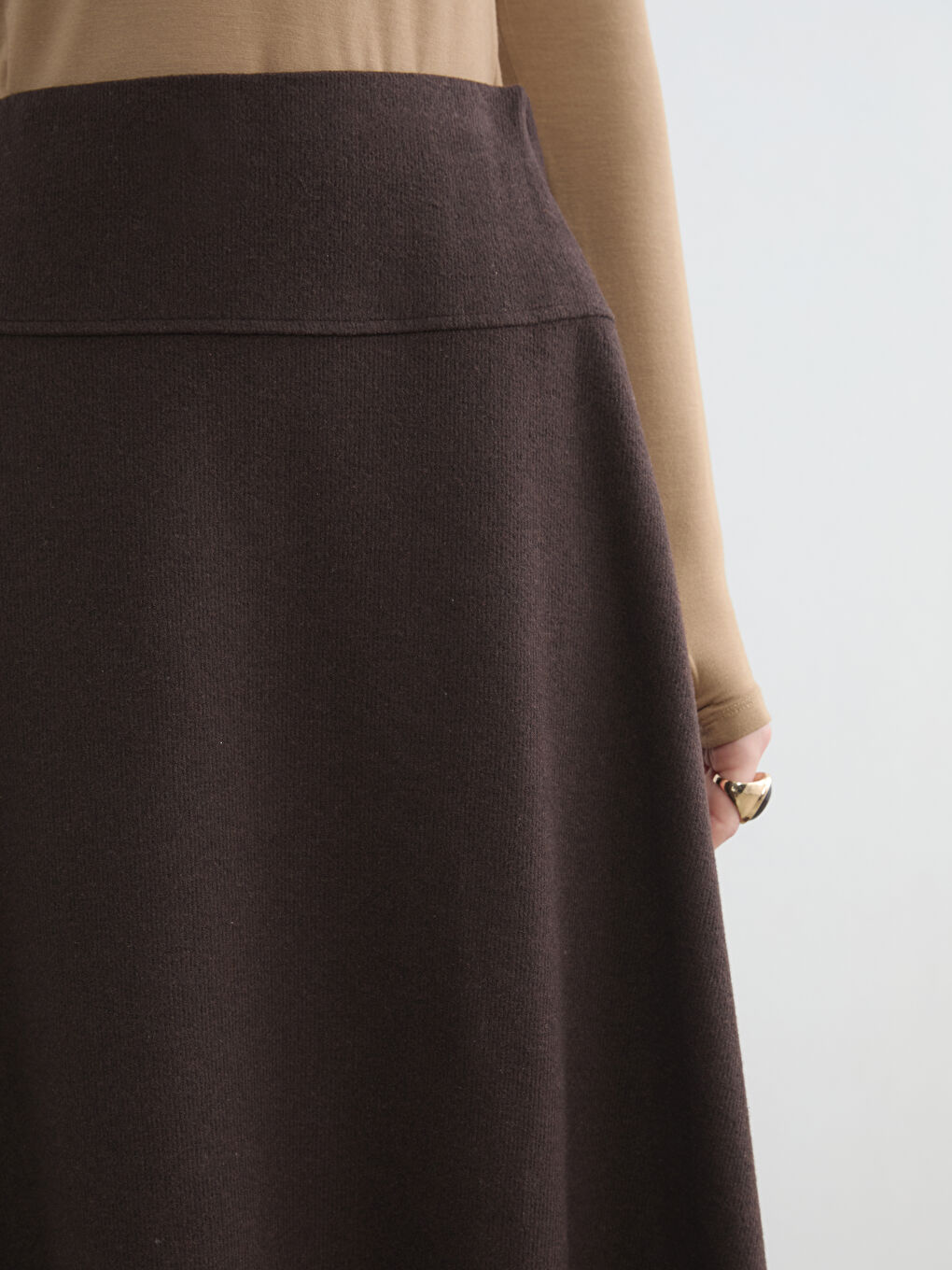 Kahverengi Beli Lastikli Kloş Etek-5