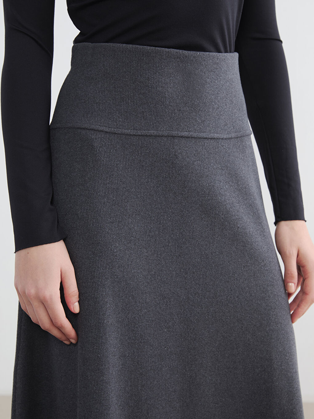 Bej Beli Lastikli Kloş Etek-2