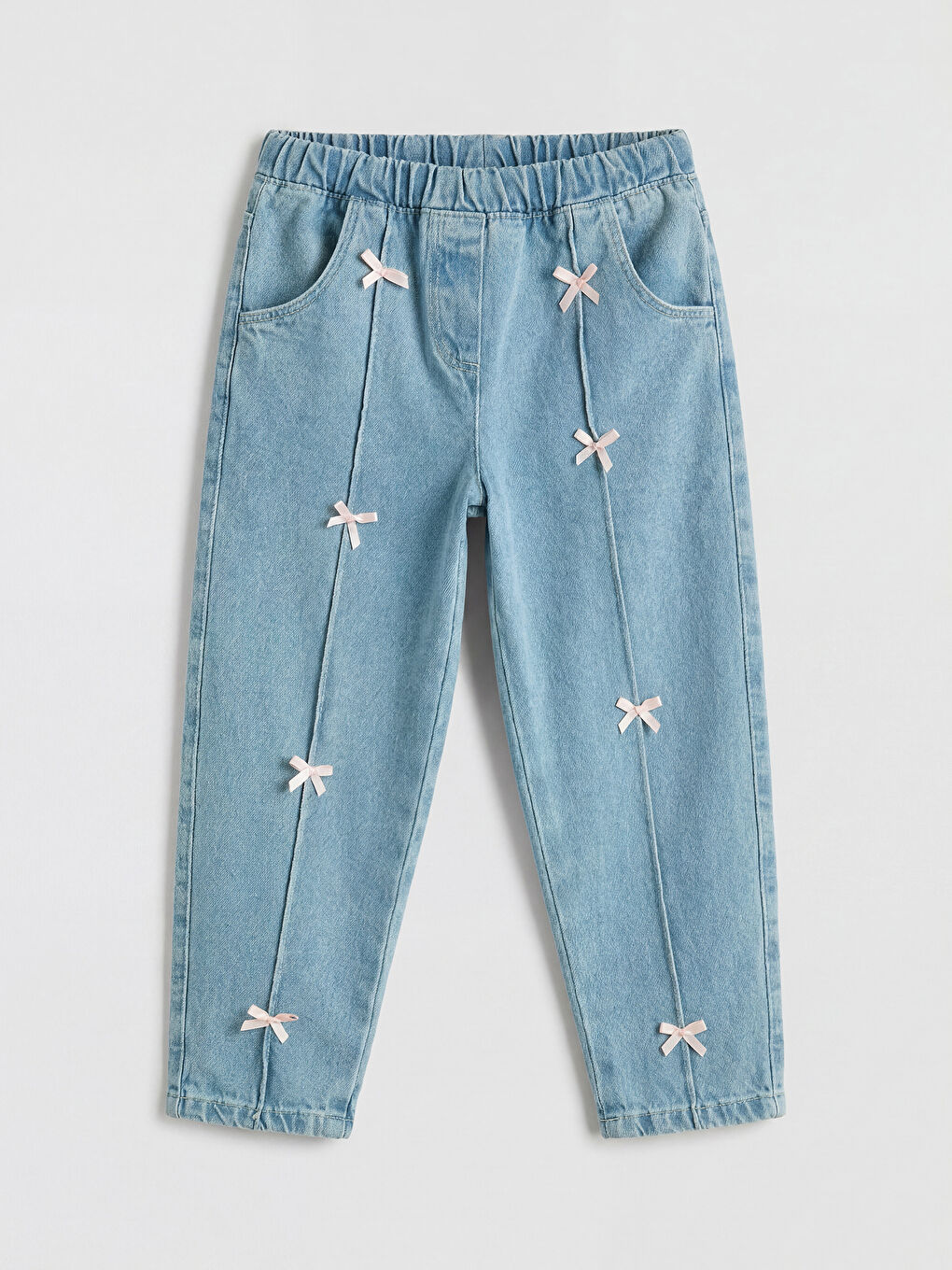 İndigo Loose Fit Fiyonk Detaylı Kız Çocuk Jean Pantolon