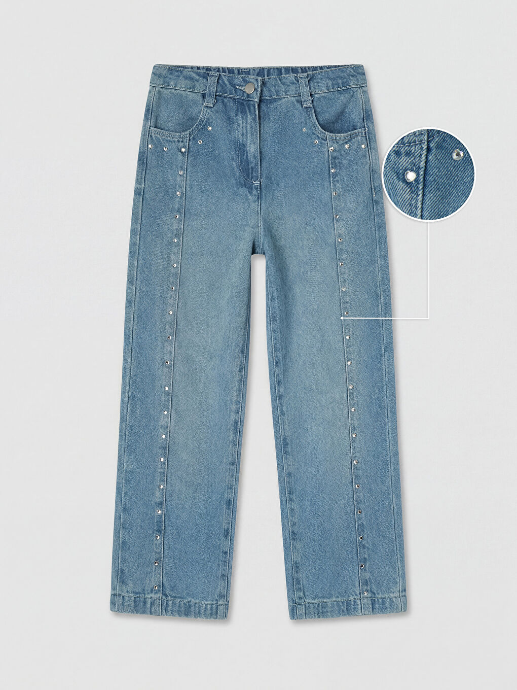 İndigo Taşlı Kız Çocuk Jean Pantolon