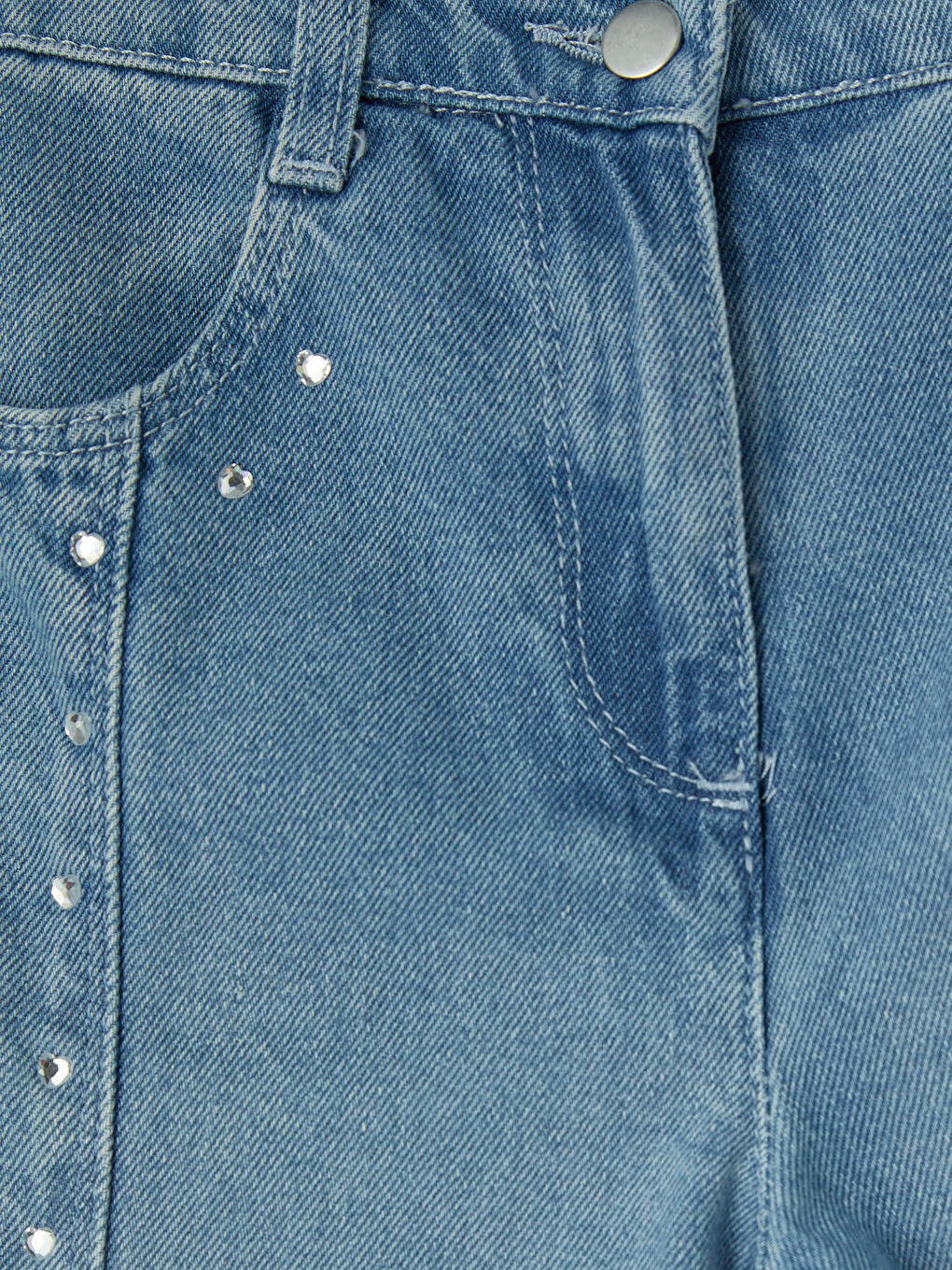 İndigo Taşlı Kız Çocuk Jean Pantolon-2
