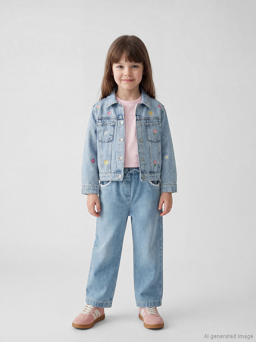 İndigo Kız Çocuk Beli Bağcıklı Jean Pantolon