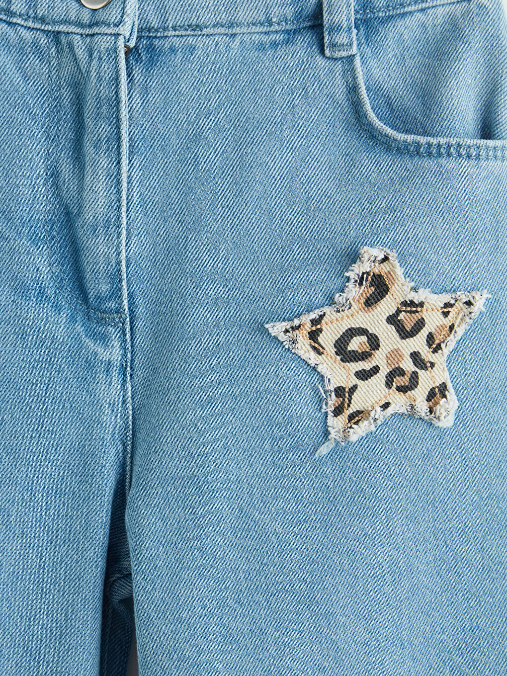 İndigo Yıldız İşlemeli  Kız Çocuk Jean Pantolon-2