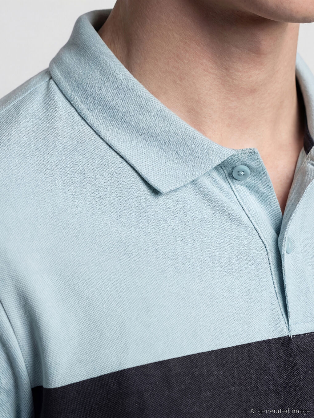 Mavi Polo Yaka Oversize Erkek Penye Tişört-2