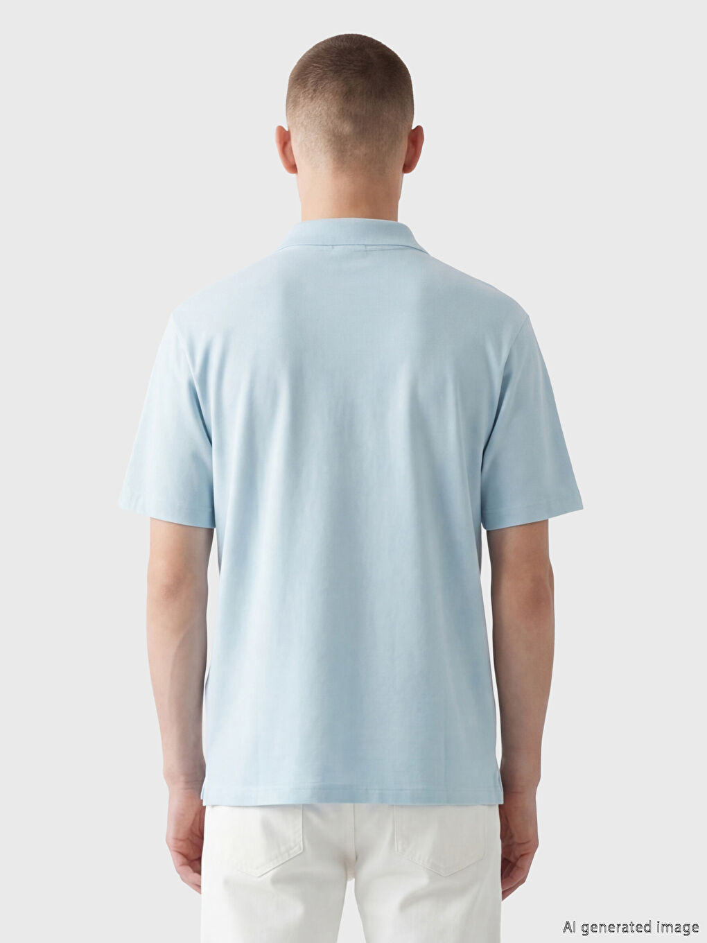 Mavi Polo Yaka Oversize Erkek Penye Tişört-3