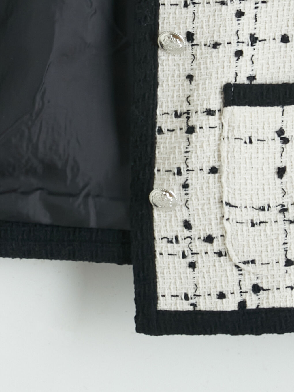 Ekru Bisiklet Yaka Ekose Kadın Tüvit Ceket-2