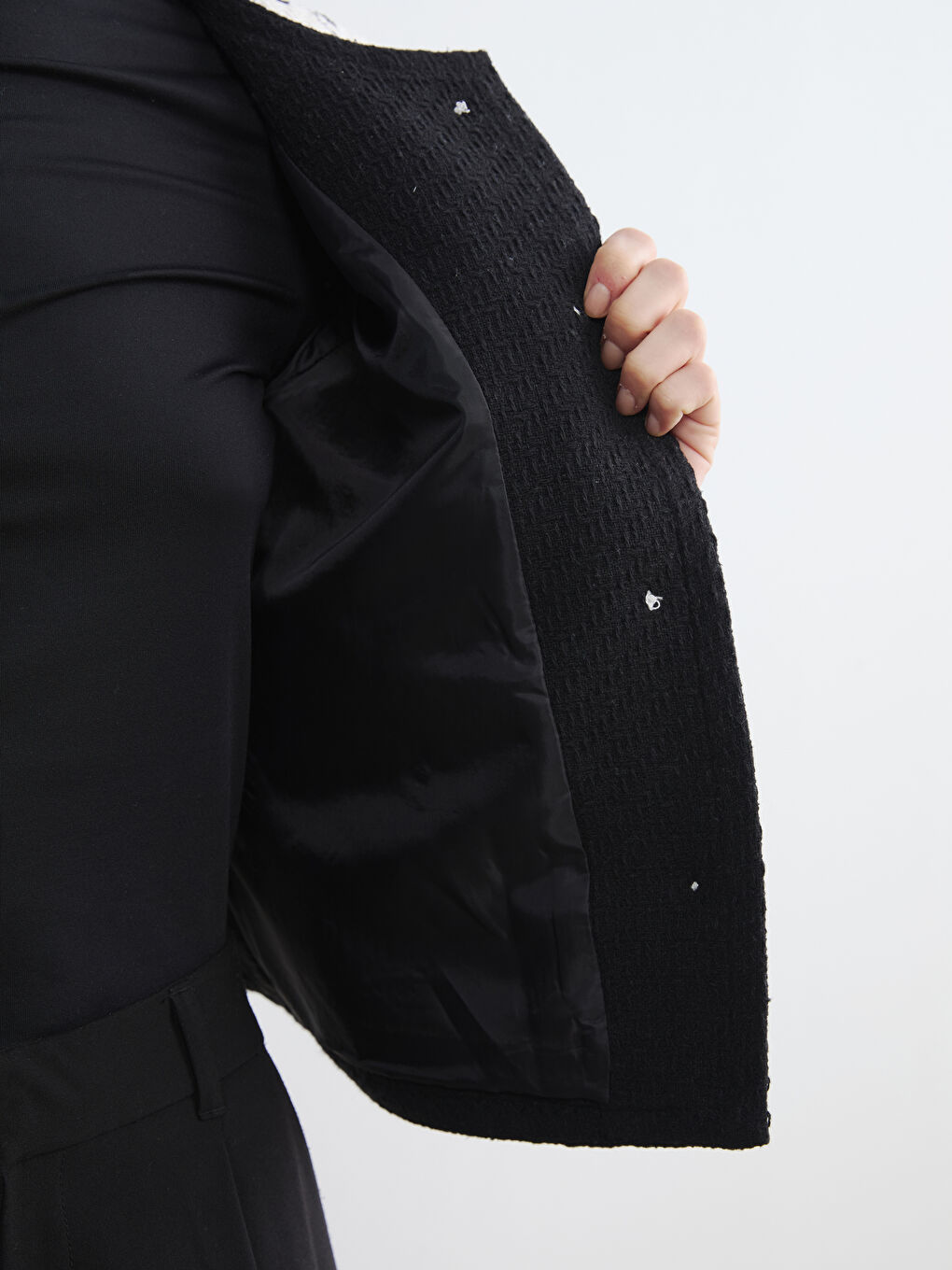 Ekru Bisiklet Yaka Ekose Kadın Tüvit Ceket-2