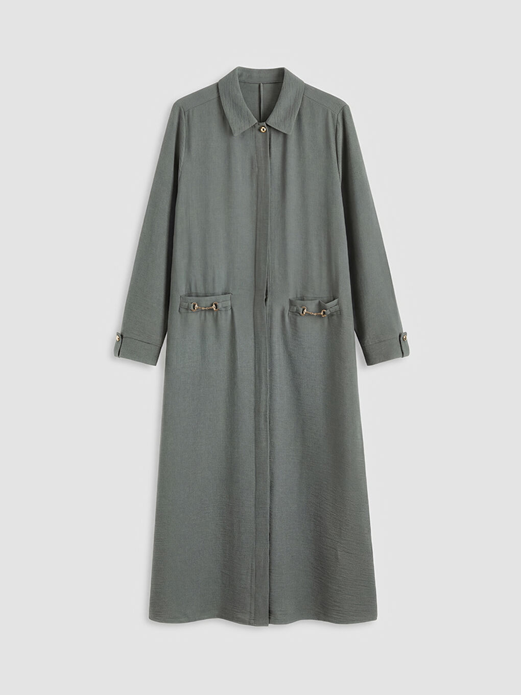 Haki Gömlek Yaka Keten Görünümlü Ferace