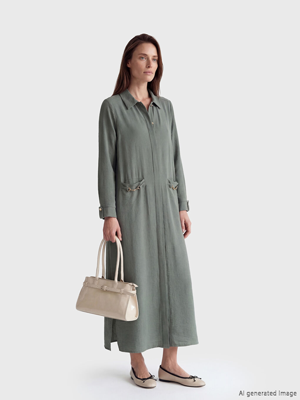 عباية نسائية بياقة قميص بملمس الكتان