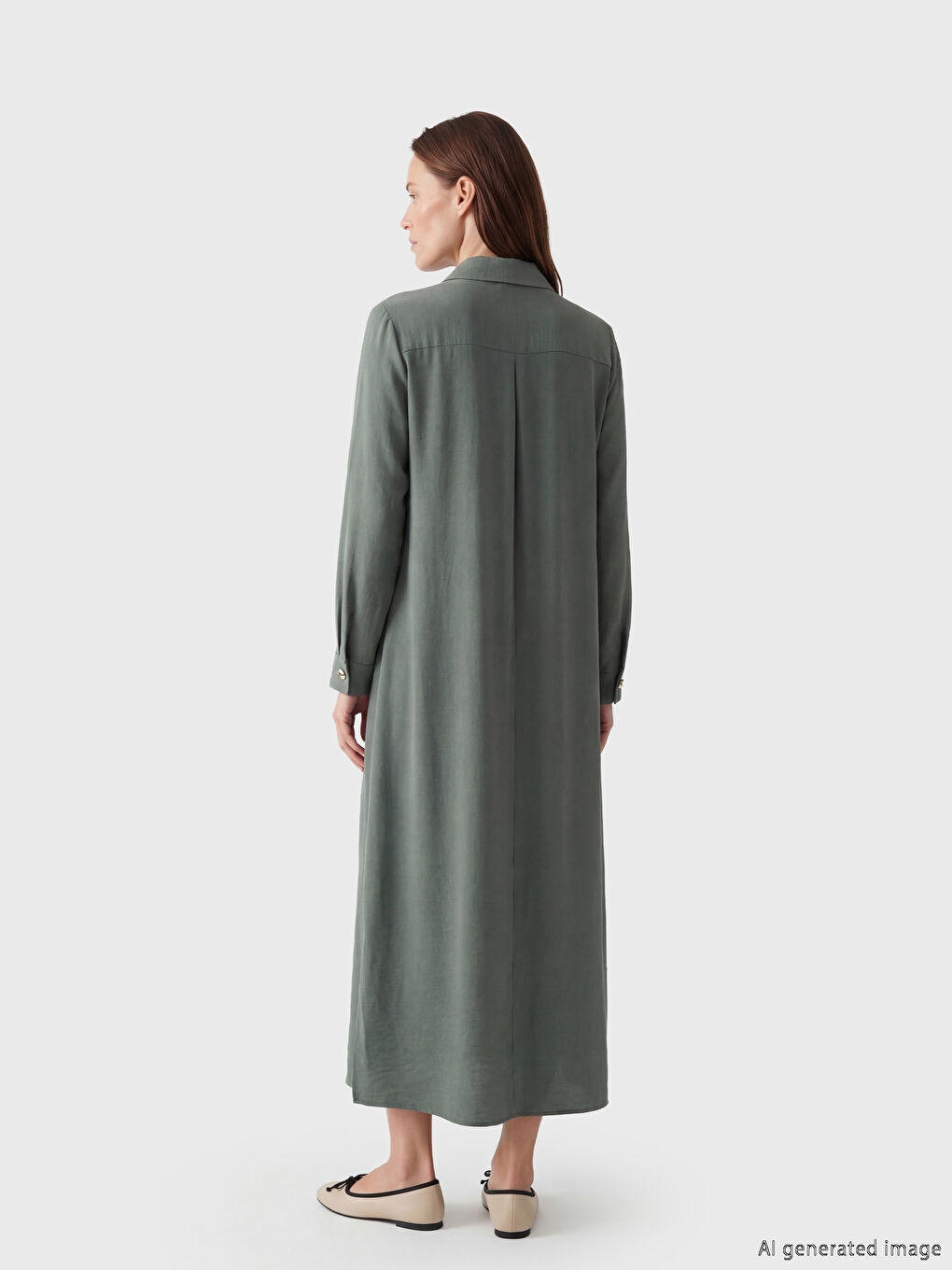 عباية نسائية بياقة قميص بملمس الكتان-1