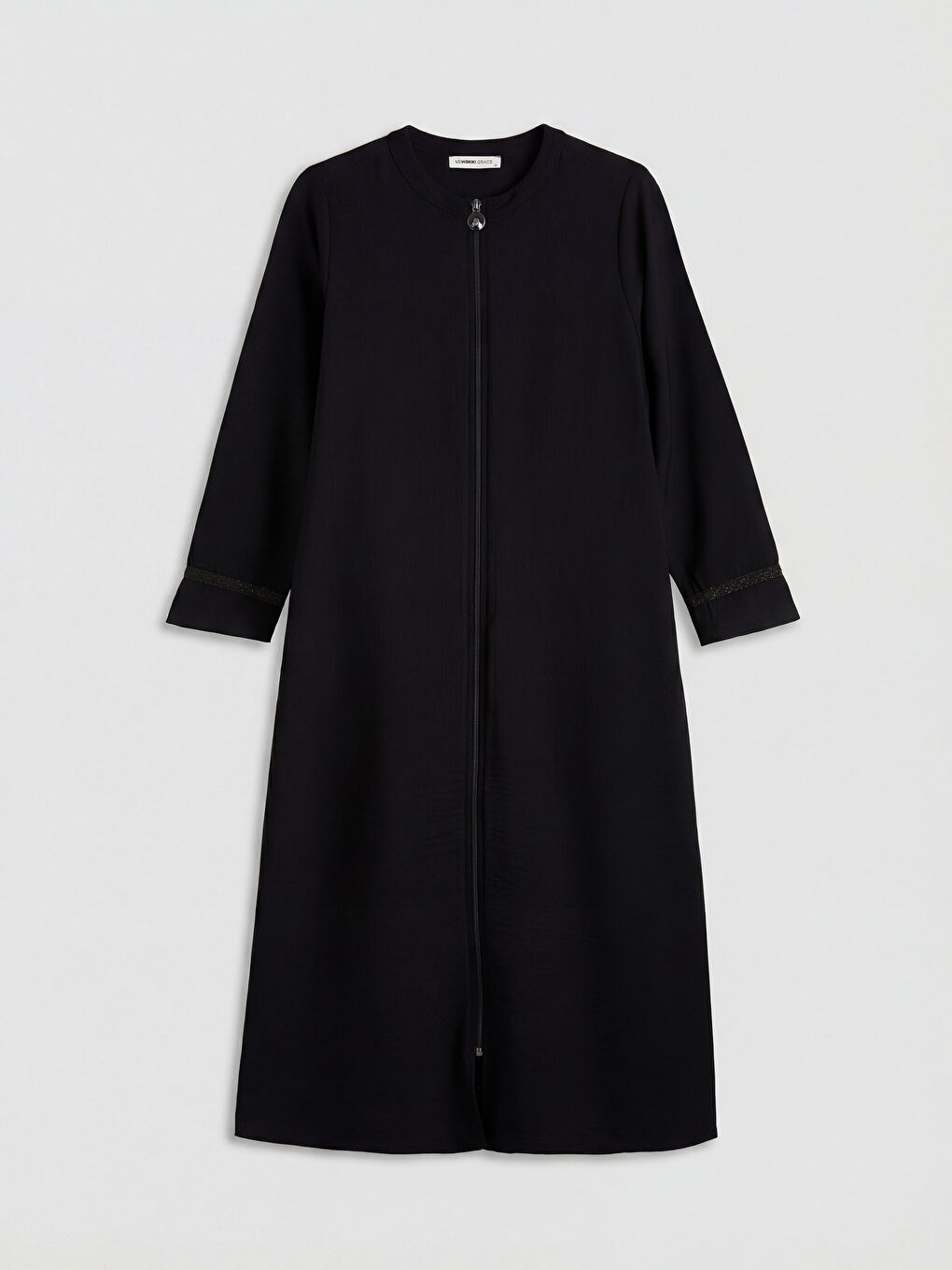 Siyah Bisiklet Yaka Keten Görünümlü Kadın Ferace