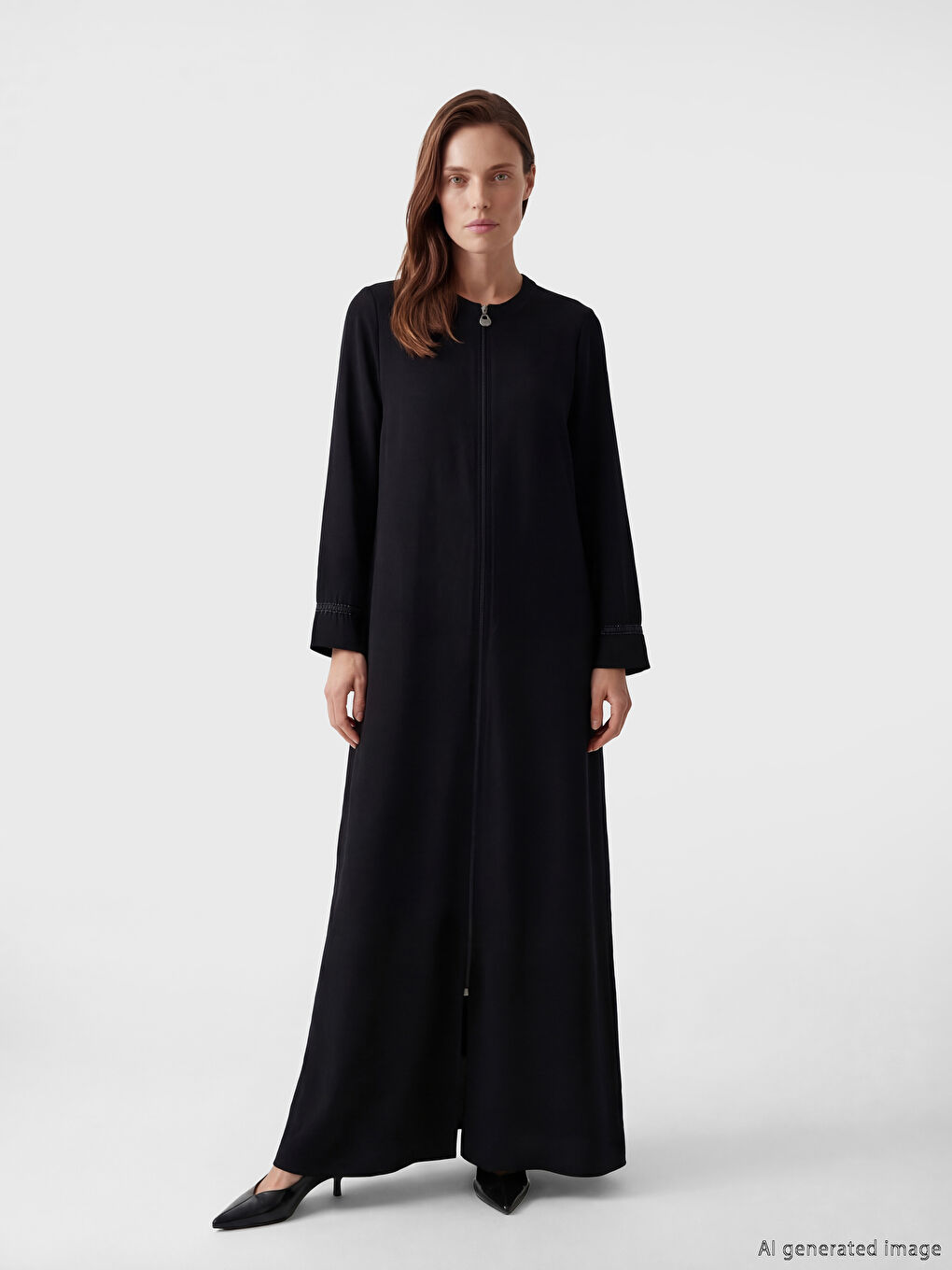 Siyah Bisiklet Yaka Keten Görünümlü Kadın Ferace