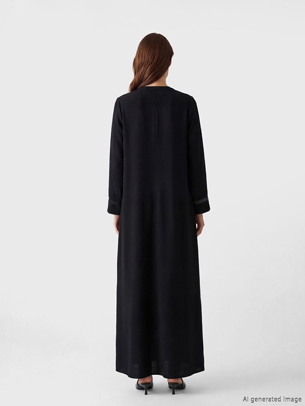 Siyah Bisiklet Yaka Keten Görünümlü Kadın Ferace-3